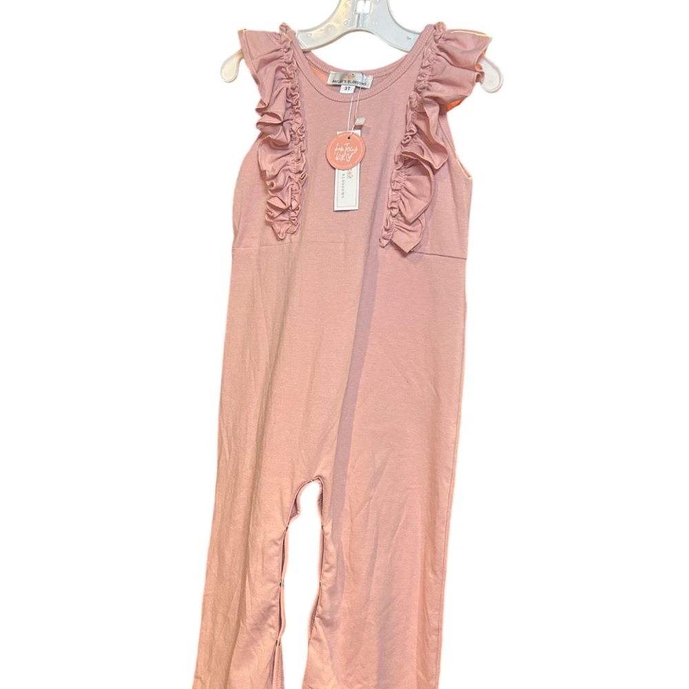 Girls Ruffle Shoulder One-Piece Romper - Pink